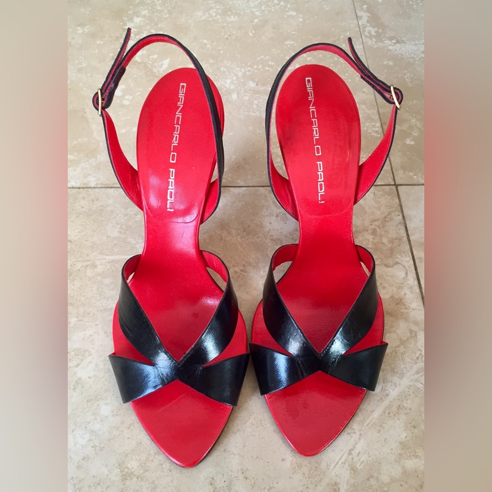 Giancarlo Paoli Black Leather Slingback Sandals, Size 37.5 - Picture 3 of 5